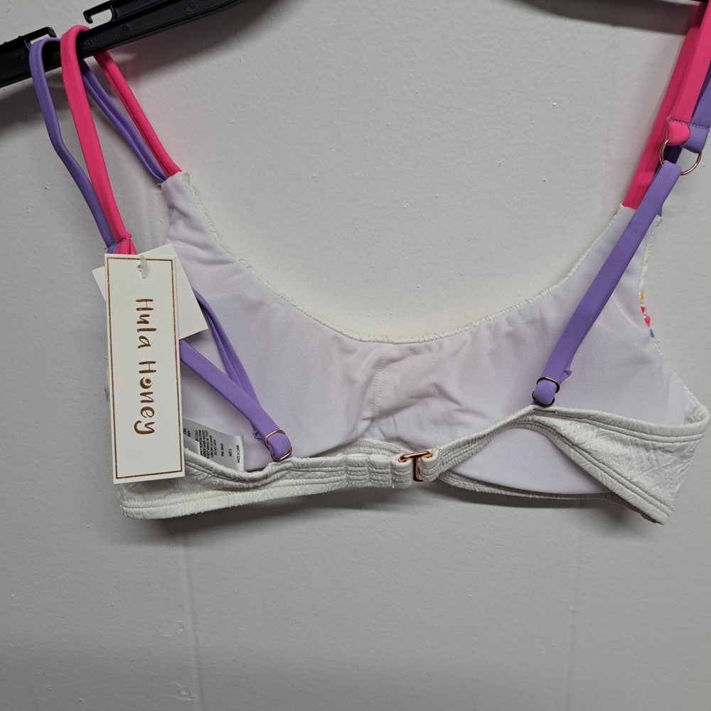 Hula Honey Swim Bralette Top White‎ S NWT Rainbow Straps Bikini - Picture 3 of 6